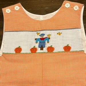Mom & Me Smocked Scarecrow/Pumpkins Thanksgiving Orange Check Jon Jon